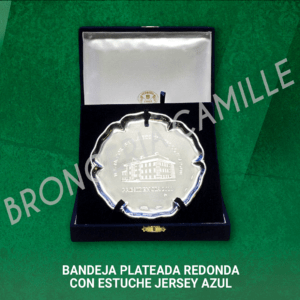 BANDEJA PLATEADA REDONDA CON ESTUCHE JERSEY AZUL incluye grabado 5 lineas y logo pantografo