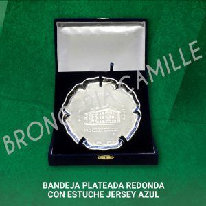 BANDEJA PLATEADA REDONDA CON ESTUCHE JERSEY AZUL incluye grabado 5 lineas y logo pantografo