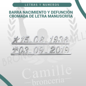 BARRA NACIMIENTO Y DEFUNCIÓN CROMADA DE LETRA MANUSCRITA