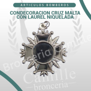 CONDECORACION CRUZ MALTA CON LAUREL NIQUELADA
