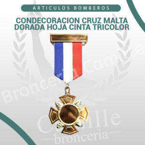 CONDECORACION CRUZ MALTA DORADA HOJA CINTA TRICOLOR