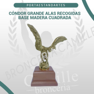 Cóndor grande alas recogidas base madera cuadrada