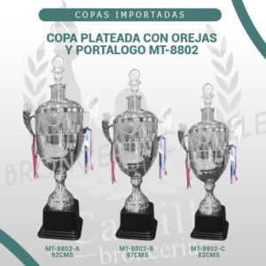 Copa plateada con orejas y portalogo MT-8802 <br>Desde 82cms Hasta 92cms