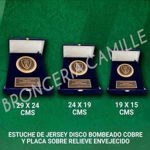 Estuche de jersey disco bombeado cobre y placa sobre relieve envejecido