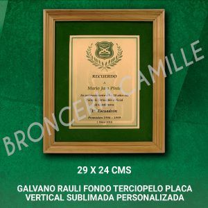 Galvano rauli fondo terciopelo placa vertical sublimada personalizada