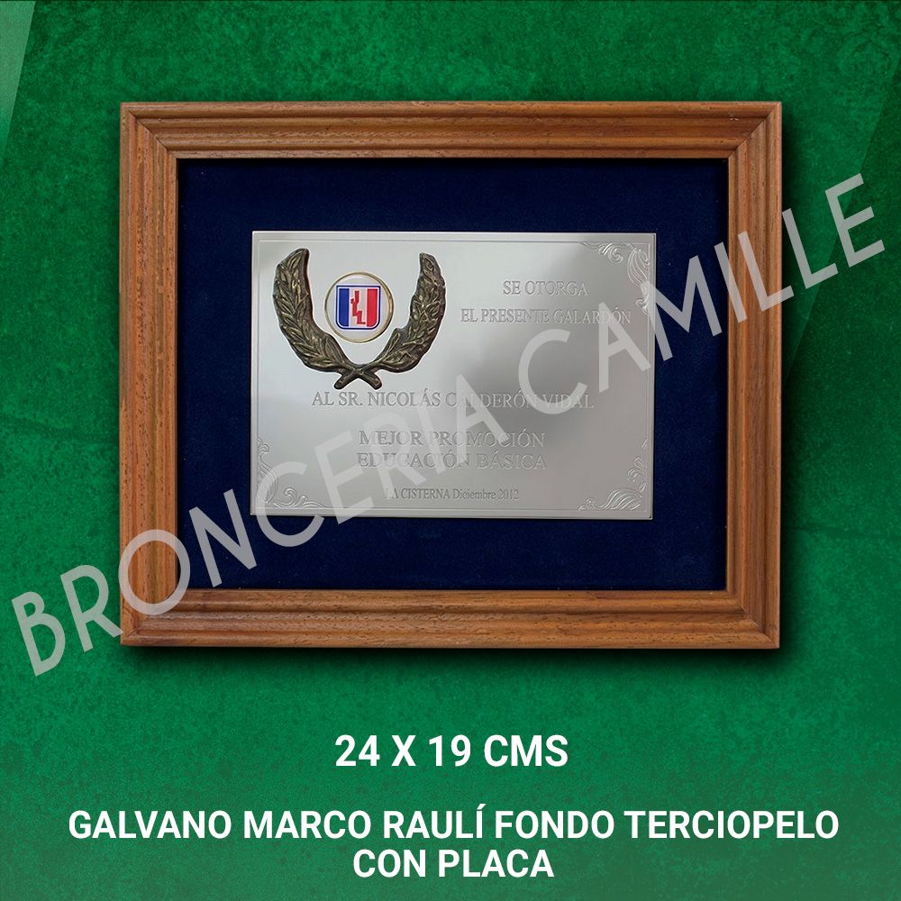 Galvano marco raulí fondo terciopelo con placa