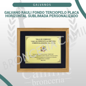 Galvano rauli fondo terciopelo placa horizontal sublimada personalizado