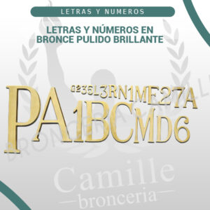 LETRAS Y NÚMEROS EN BRONCE PULIDO BRILLANTE