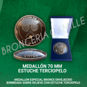 MEDALLON ESPECIAL BRONCE ENVEJECIDO BOMBEADA SOBRE RELIEVE CON ESTUCHE TERCIOPELO 7cms ø