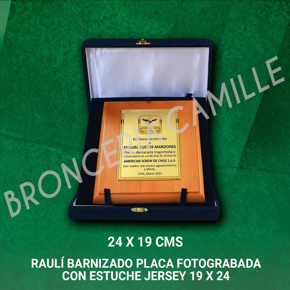 GALVANO RETABLO RAULÍ BARNIZADO PLACA FOTOGRABADA CON ESTUCHE JERSEY 19 x 24