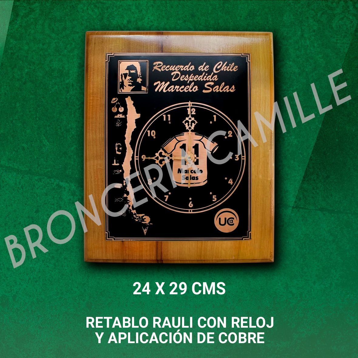 RETABLO RAULI CON RELOJ Y APLICACIÓN DE COBRE