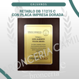 Retablo DB 11215 C con placa impresa dorada