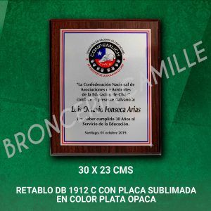 Retablo DB 1912 C con placa sublimada en color plata opaca
