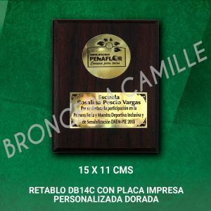 Retablo DB14C con placa impresa personalizada dorada