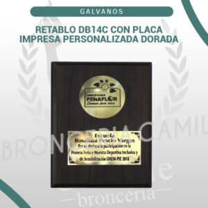 Retablo DB14C con placa impresa personalizada dorada