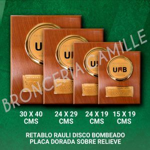 Retablo rauli Disco bombeado placa dorada sobre relieve