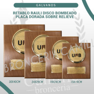 Retablo rauli Disco bombeado placa dorada sobre relieve
