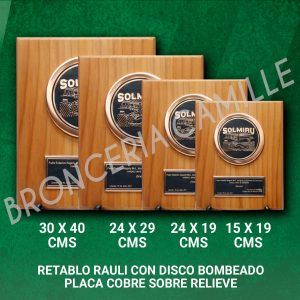 Retablo rauli con disco bombeado placa cobre sobre relieve
