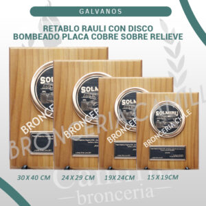 Retablo rauli con disco bombeado placa cobre sobre relieve