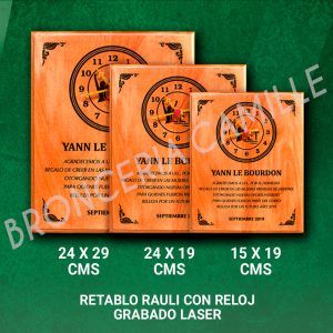 Retablo rauli con reloj grabado laser