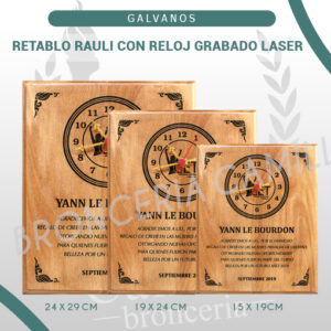 Retablo rauli con reloj grabado laser
