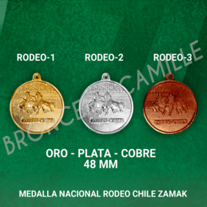 MEDALLA NACIONAL RODEO CHILE ZAMAK 4.8cms ø