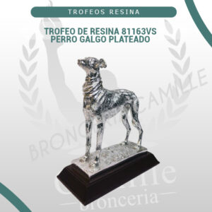 TROFEO DE RESINA 81163VS PERRO GALGO PLATEADO
