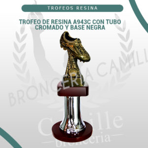 TROFEO DE RESINA A943C CON TUBO CROMADO Y BASE NEGRA