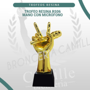 Trofeo resina RS06 <BR>Mano con Micrófono