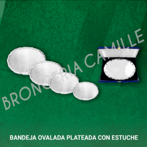 bandeja ovalada plateada con estuche
