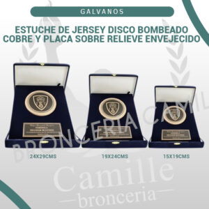 Estuche de jersey disco bombeado cobre y placa sobre relieve envejecido