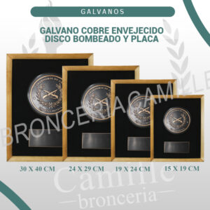 GALVANO COBRE ENVEJECIDO , DISCO BOMBEADO Y PLACA