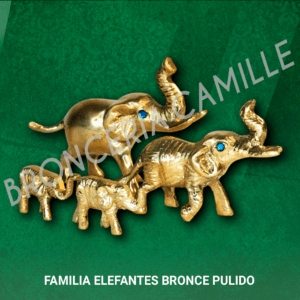 Figuras de bronce pulido – Familia de elefantes