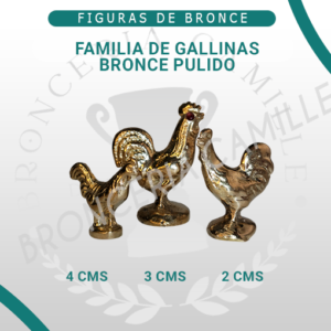 Figuras de bronce pulido – Familia de gallinas