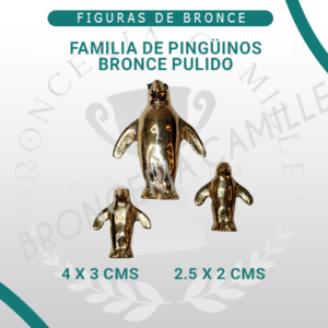 Figuras de bronce pulido – Familia de pingüinos