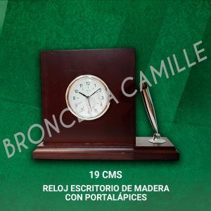 Reloj Escritorio de Madera Con Portalápices