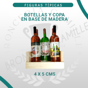 Botellas y Copa en Base de Madera