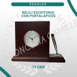 Reloj Escritorio de Madera Con Portalápices