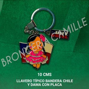 Llavero Típico Bandera Chile y Dama con Placa
