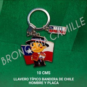 Llavero Típico Bandera de Chile con Hombre y Placa
