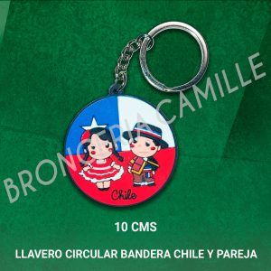 Llavero Típico Circular Bandera Chile y Pareja