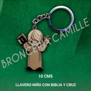 Llavero Metálico Niño Con Biblia y Cruz