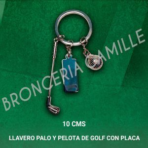 Llavero Metálico Palo y Pelota de Golf con Placa
