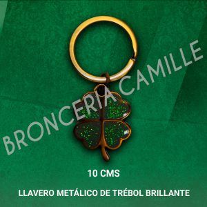 Llavero metálico de trébol brillante