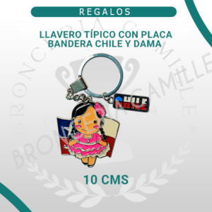 Llavero Típico Bandera Chile y Dama con Placa