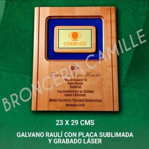Galvano Raulí con Placa Sublimada y Grabado Láser.