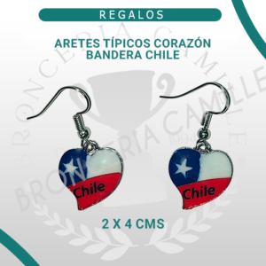 Aretes Típicos Corazón Bandera Chile
