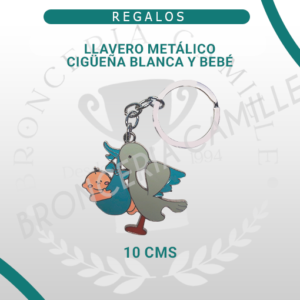 Llavero Metálico Cigüeña Blanca y Bebé