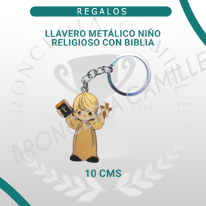 Llavero Metálico Niño Con Biblia y Cruz