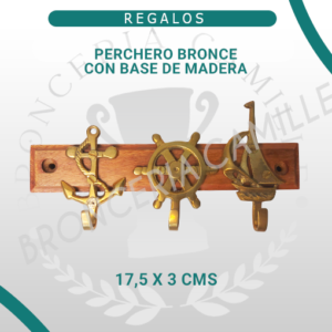 Perchero de Bronce con Base de Madera